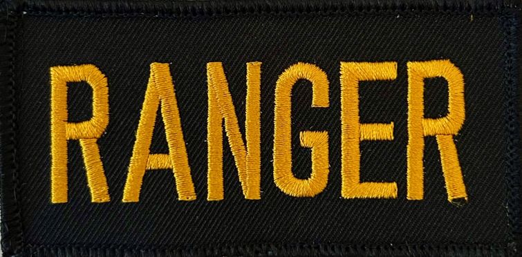RANGER ID PATCH, DARK GOLD ON BLACK - 4"W x 2"H - VELCRO.